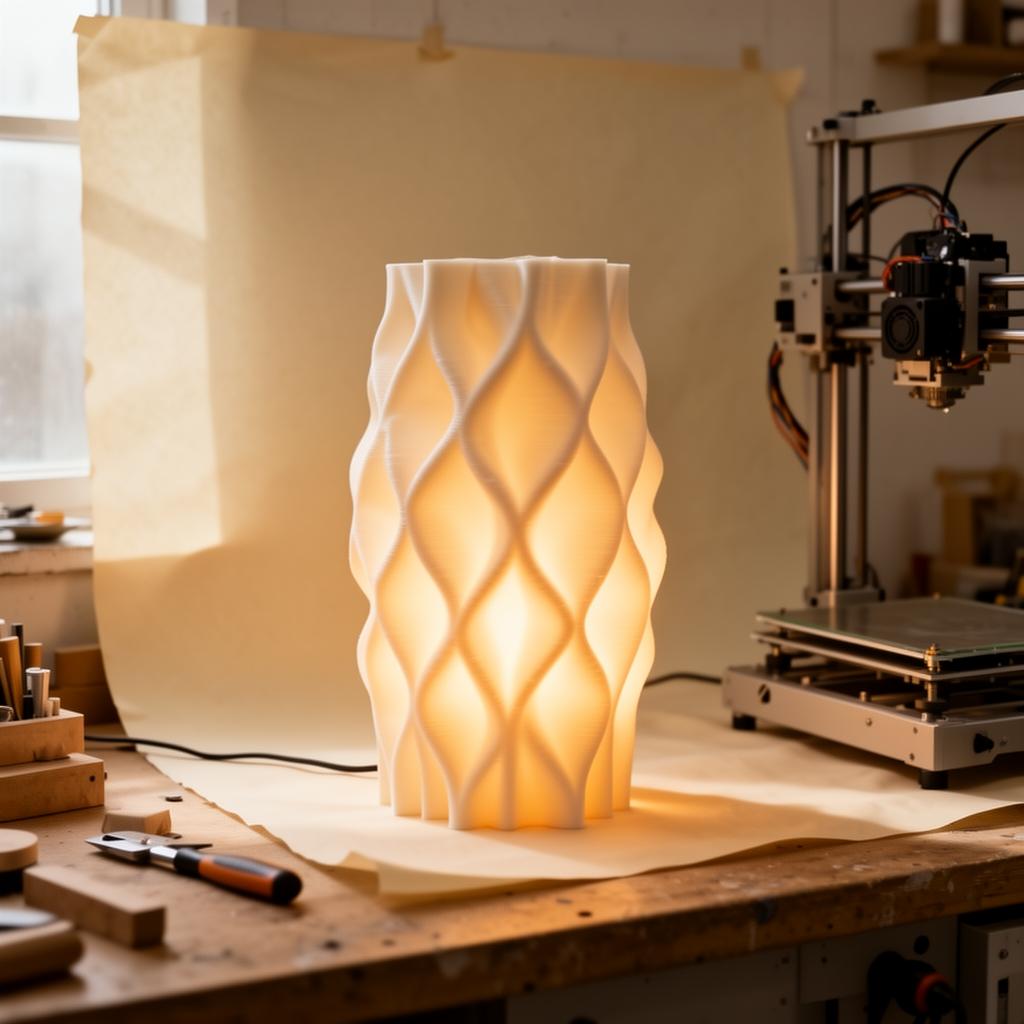 Lampe imprimée en 3D dans l'atelier Technoprint à Mougins